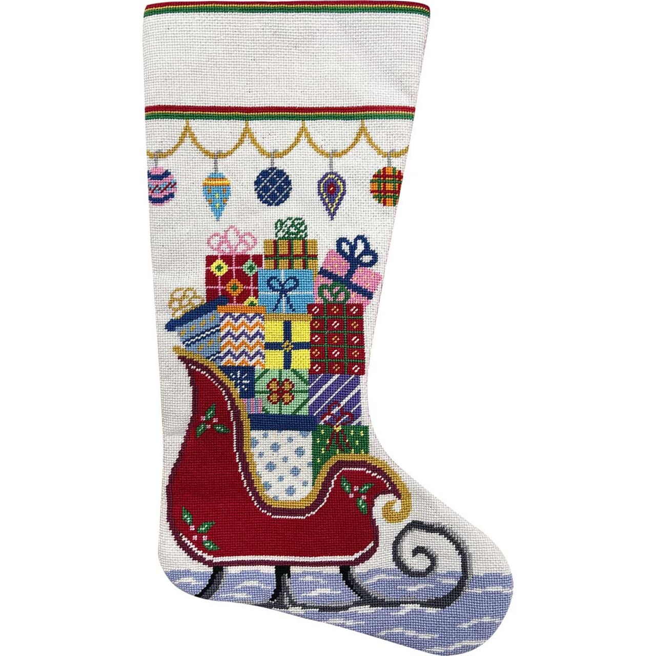 Alice Peterson Home Creations Holiday Edition Needlepoint Stocking Kit-  Sleigh with Gifts